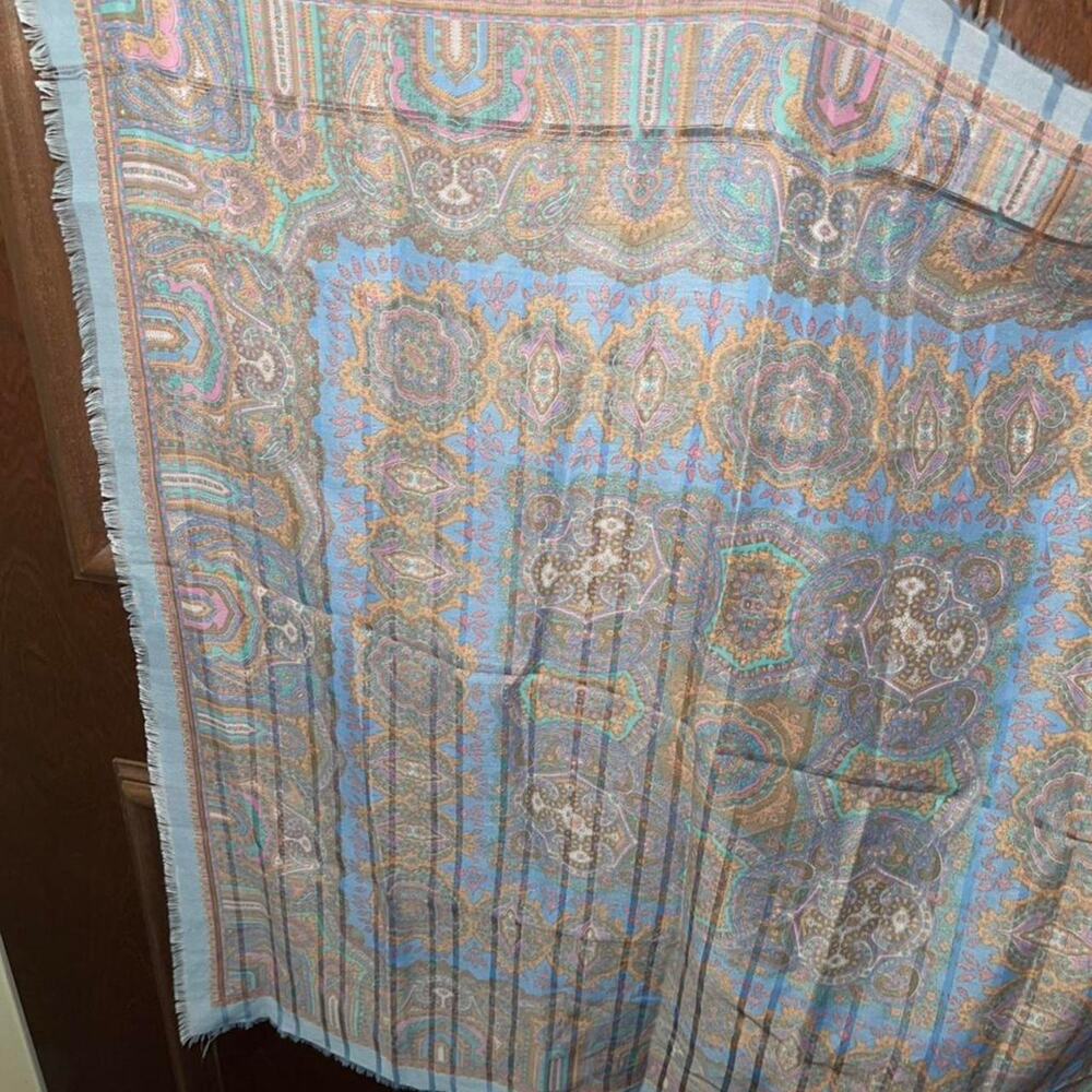 Paisley Blue and Multi Coloed Pashmina Scarf - 30"x30"